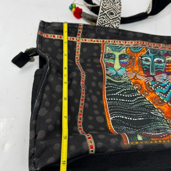 NEW Laurel Burch Fantastic Felines Cat Shoulder Tote Bag Purse Beaded Black - Picture 9 of 10